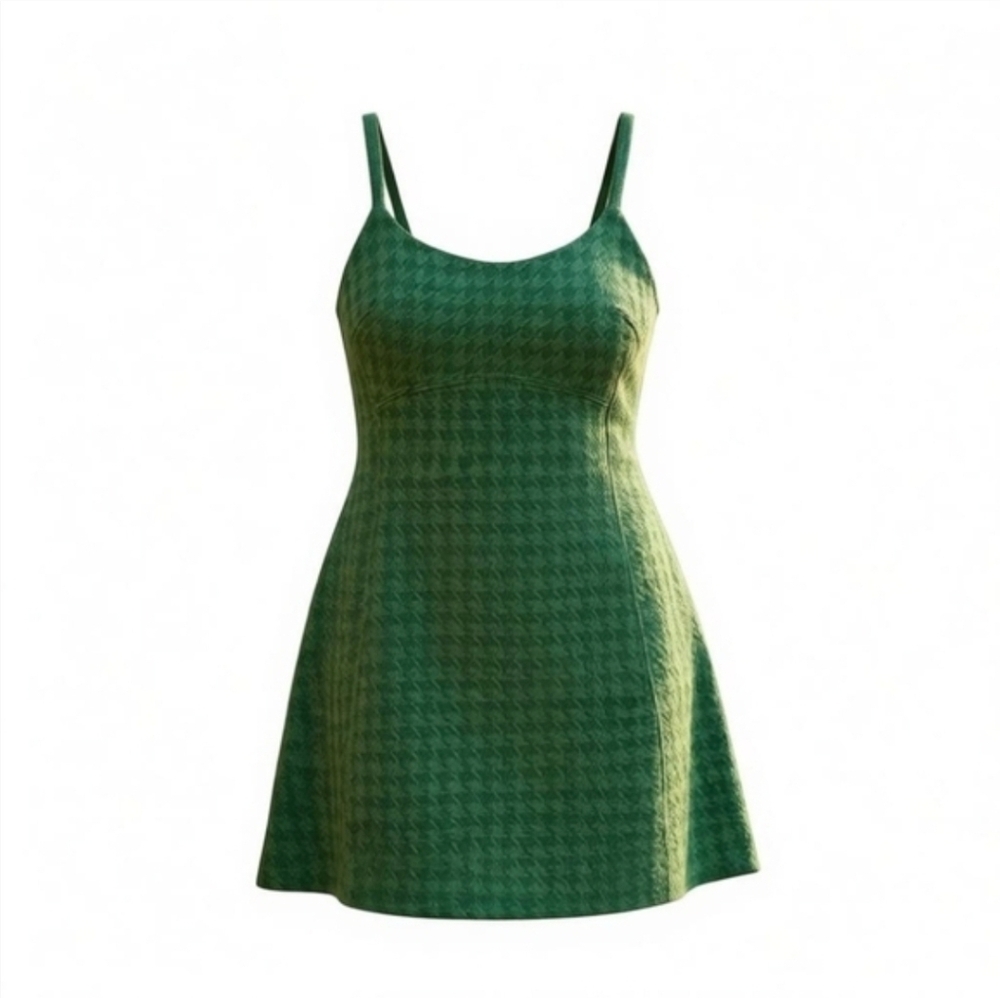 Bershka Green Houndstooth Romper Playsuit - Size Medium